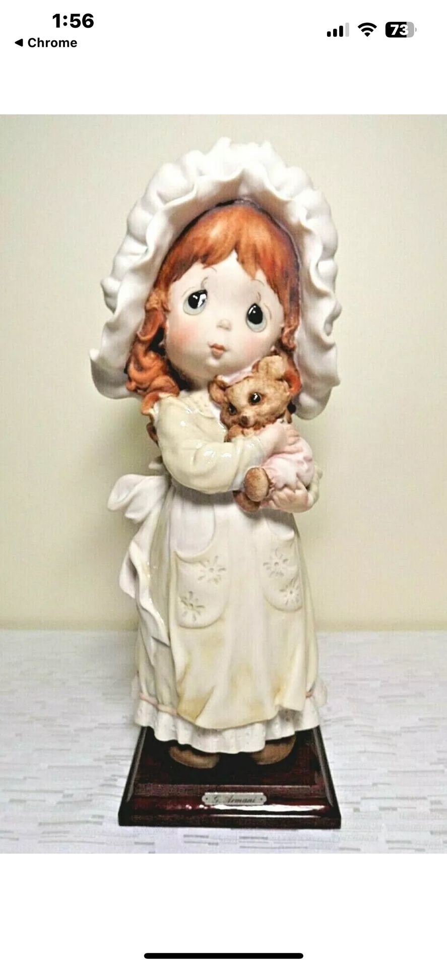 GIUSEPPE ARMANI SCULPTURE LITTLE GIRL HOLDING HUGGING TEDDY BEAR 1984 MINT