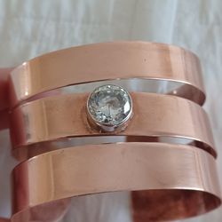 Rare- solid COPPER & STERLING SILVER CZ CUFF BRACELET