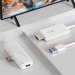 Type C Wireless HDMI Transmitter and Receiver, Plug&Play, Ultra 4K Decode Input 1080P@60Hz Output, 50M 5G+2.4G and Audio for iPhone 17/16/15/iPad/Tabl