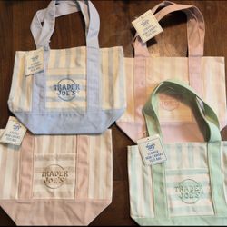 Trader Joe’s Mini Pastel Stripe Canvas Tote Bag Set of 4