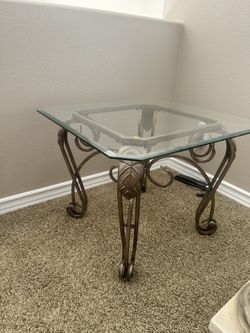 Square Glass And Metal End Table 