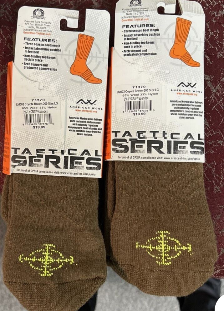 Price Drop - Military Surplus Omni Wool Tactical Series Coyote Brown Midweight Boot Socks