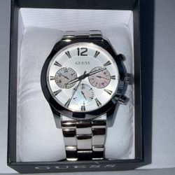 Men’s Guess Watch (White Face, Silver Band)
