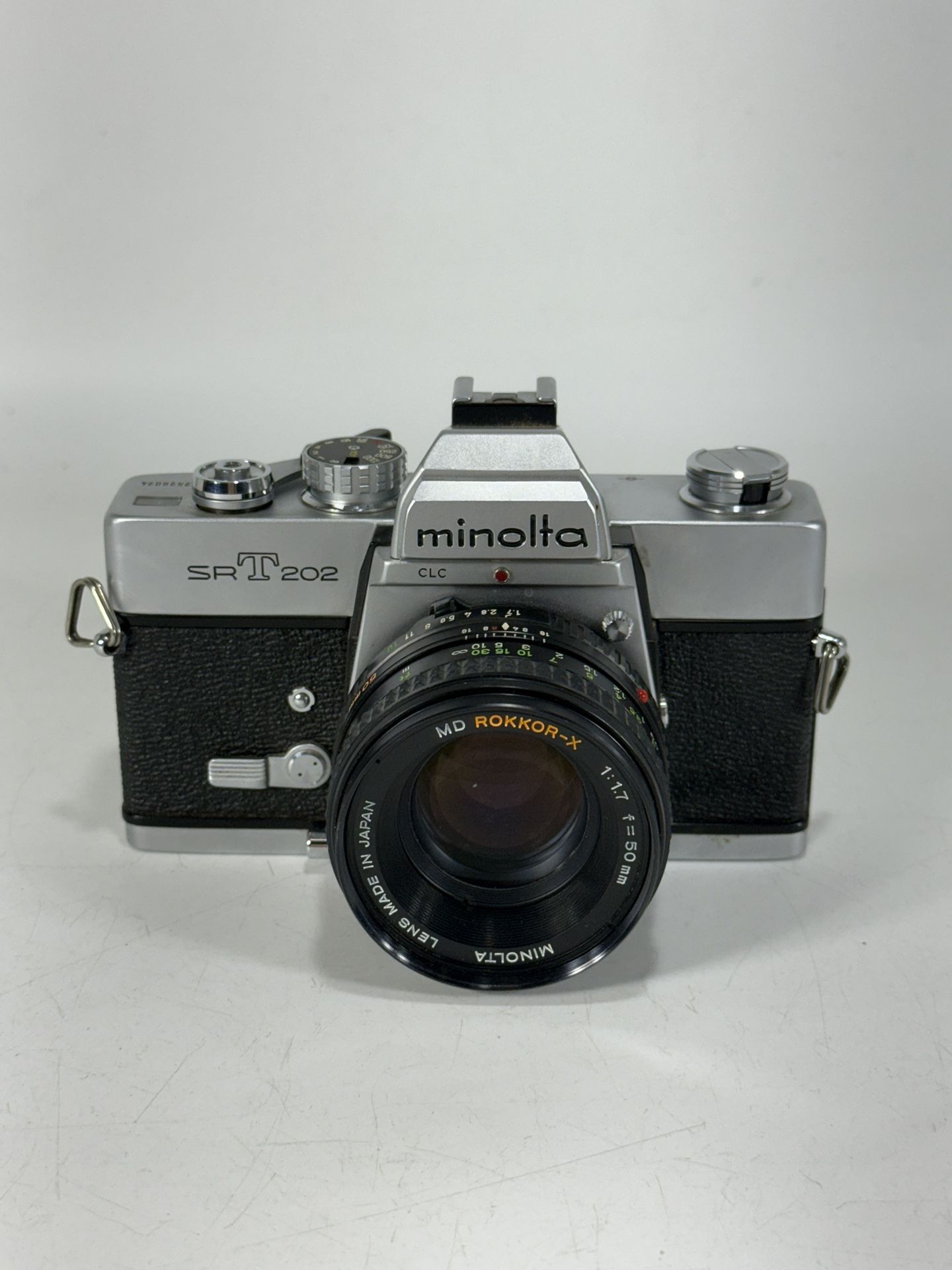 Minolta SR-T 202 CLC 35mm Film Camera w/ MD Rokkor X 50mm f/1.7 Lens ~ WORK/READ