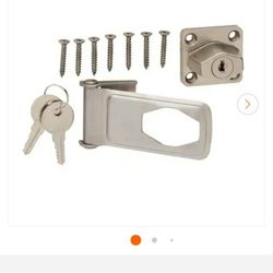 3-1/2 inch Everbilt stainless steel key locking hasp.
