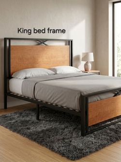 King Bed Frame Metal and Wood