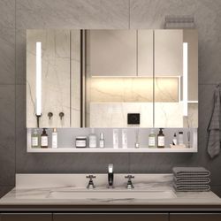 Modern 39x28 inches Bathroom cabinets, Medicine cabinets with Mirrors and LED Lights, Bathroom Storage Cabinet with multilevel Storage compartments