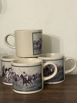 Vintage Ralph Lauren Polo Equestrian Coffee Mugs 1988 Set Of 4 Made In Japan