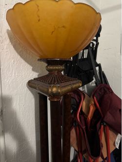 1 or 2 Antique Torchiere Floor Lamp with Smoked Glass Shade