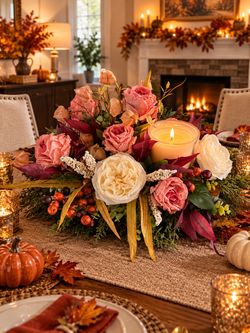 Handmade fall centerpiece with new candle