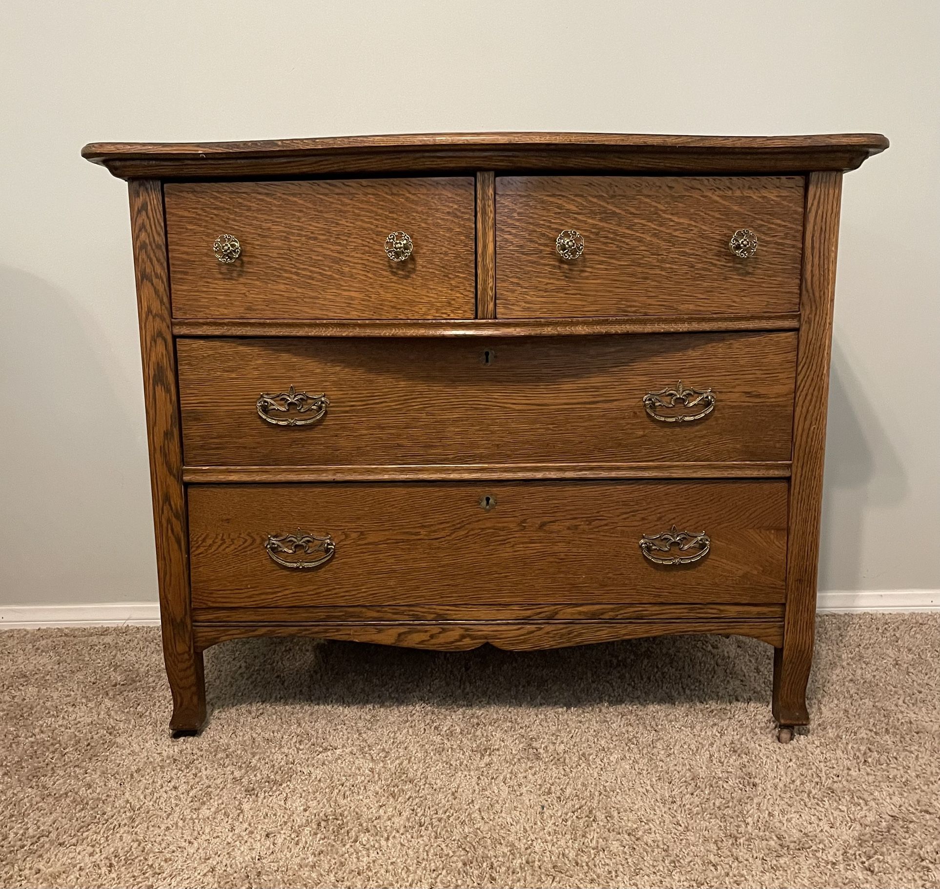 Antique Oak Dresser With Bevel Mirror
