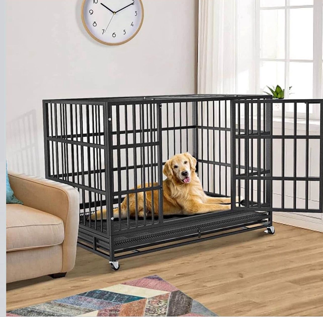 48inch Heavy Duty Indestructible and Escape-Proof Dog Crate Cage Kennel for Large Dogs, High Anxiety