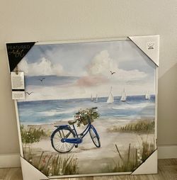 Beautiful Art Painting-Beach W/Bicycle