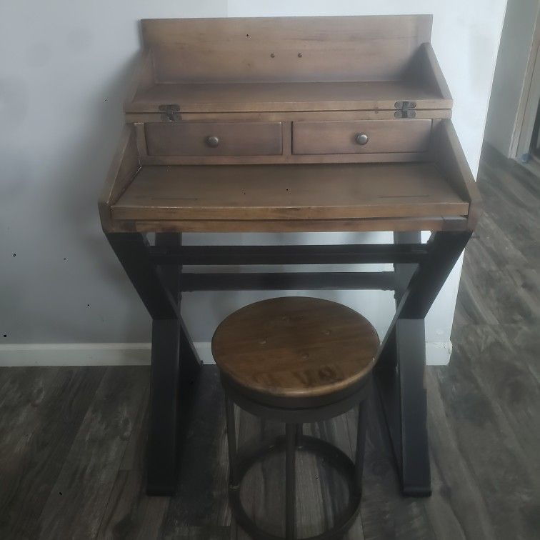World Market Rustic Vintage Industrial Secretary Desk And Stool