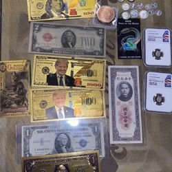 One lot of fractional small silver a foreign bank note An American year of the s