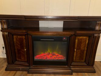 Dark Wood Electric Fireplace Console – Heater Works Great