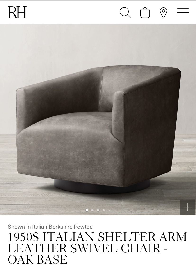 RESTORATION HARDWARE 1950s ITALIAN SHELTER ARM SWIVEL CHAIR - OAK BASE IN GRAPHITE