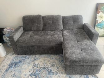 Grey Recliner Sleeper Sofa With LED Light.