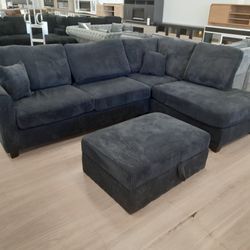 Modern Sectional Couch With Ottoman, Gray 2026