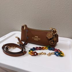 Brand New Authentic Coach Brown Bag With 3 Straps & Coach Charms