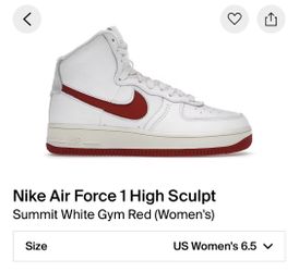 Nike Air Force 1 High Sculpt Summit White Gym Red Size 6.5w