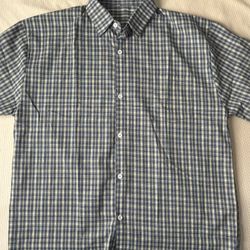 men’s blue button up shirt