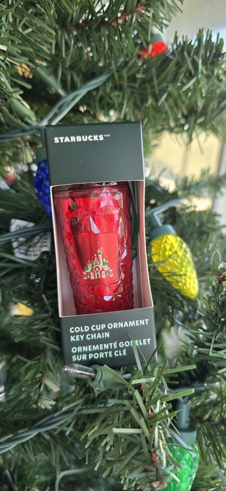 Starbucks Red Cup Disney Castle Ornament Key Chain