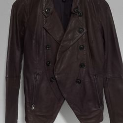 Lucky Brand Lamb Leather Jacket Eggplant Brown Soft Button Up Biker