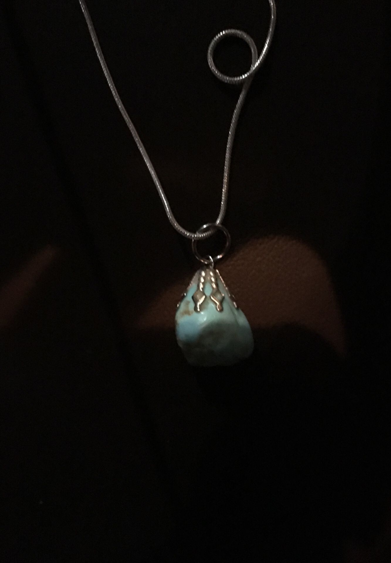 New silver chain, turquoise necklace
