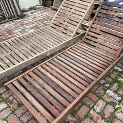 Set Of 2 Teak Lounge Chaise Chairs With Cushions 