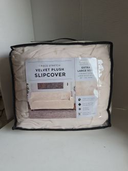 Velvet Plush Slipcover - Cream Extra Large Sofa