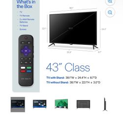 onn 43” Class 4K UHD (2160P) LED Roku Smart Television HDR