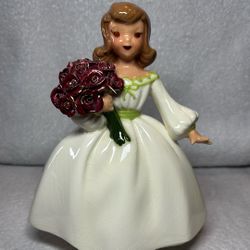 Vintage HMC Porcelain Figurine Rebekah Of The Year 1955-56 Girl With Roses