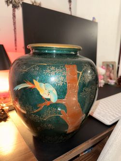 Gorgeous Hand Painted Green Vase