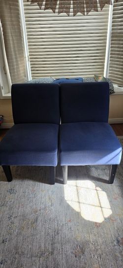 Pair of Navy Blue Linen Accent Chairs