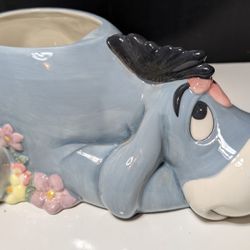 Disney Winnie the Pooh Eeyore Ceramic Cookie Jar with Floral - Lid Missing