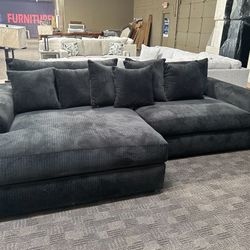 Oversized Black Wide Sectional Couch 