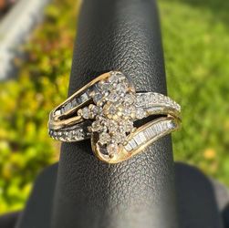 Jewelry 10k yellow gold 0.30CTW Natural Diamond Waterfall Fancy Ring sz 7.50