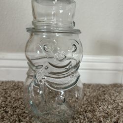 Vintage Libbey Glass Snowman Jar with Lid-Christmas