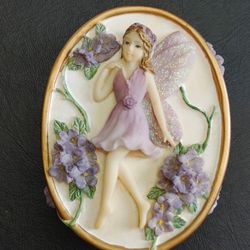 Dezine Fairy Trinket Jewelry Box Hand  Painted Floral Glittery, Lovely!