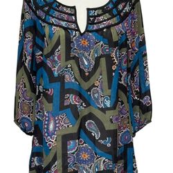 *NICOLE MILLER BLACK/TEAL/PURPLE Sz Large blouse, NWOT