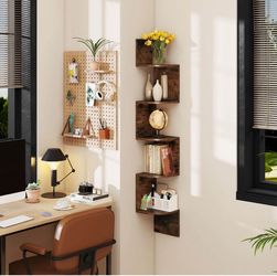 New Costway 5-Tier Corner Floating Bookshelf Wall Mounted Display Organizer in Walnut Brown