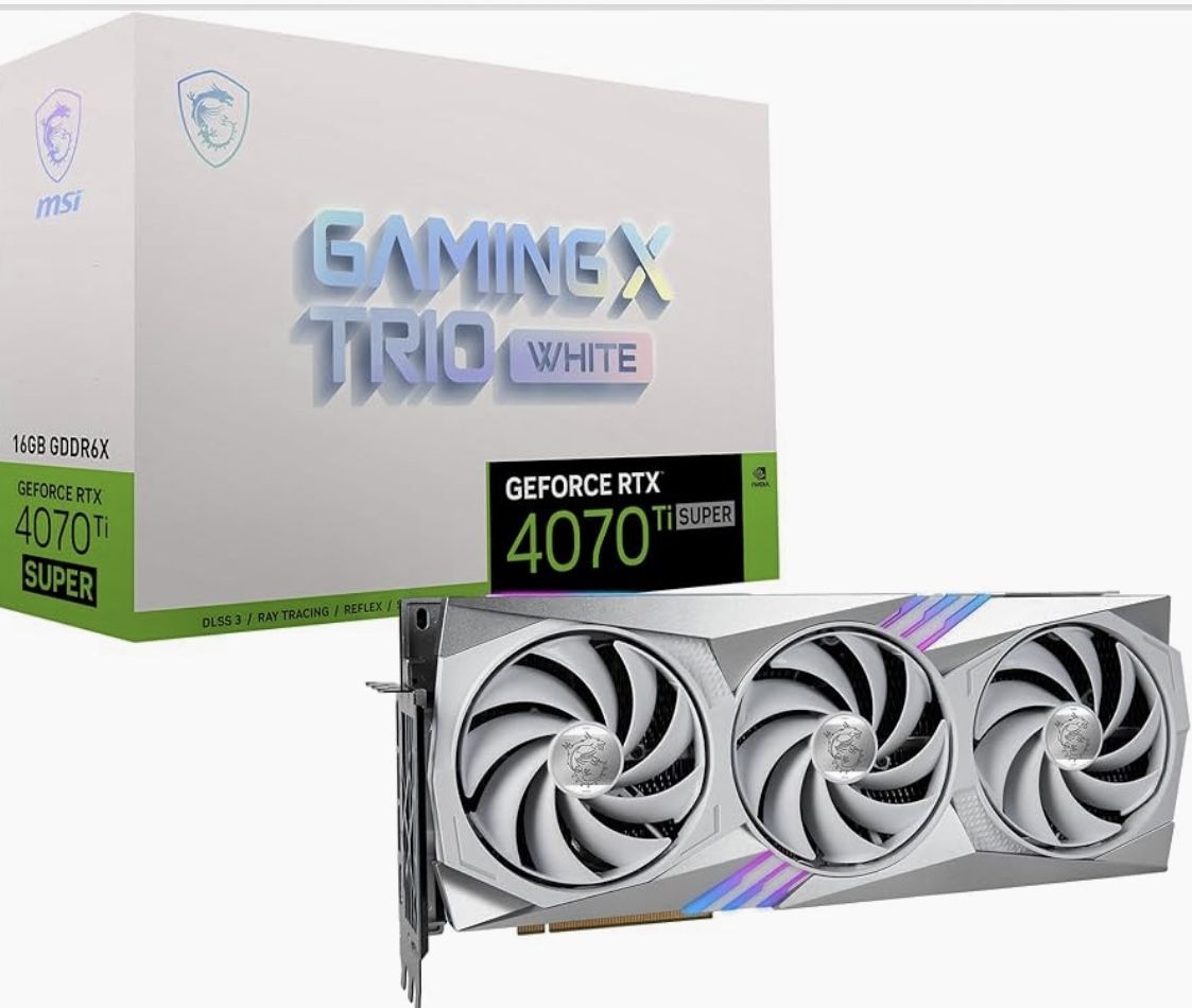 MSI GPU Gaming RTX 4070 Ti Super 16G Gaming X Trio White (NVIDIA RTX 4070 Ti Super, 256 bits, reloj extremo: 2685 MHz, 16 GB GDRR6X 21 Gbp
