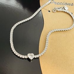 Sterling Silver Tennis Anklet 9.5 Inches Stamped 