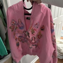 We Are Righteous "Risen King" Cropped Pink Zip-Up Hoodie