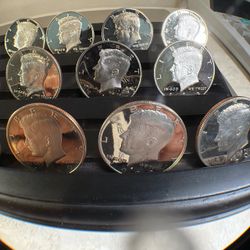 Kennedy near-perfect proof coins of various dates