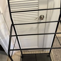 🛒✨ Rolling Storage Cart / Organizer Rack w/ Basket – Black Metal 