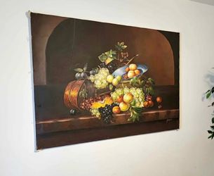 3 x 4 Hand Painted Oil Painting still life fruit wall decor. Signed by artist.