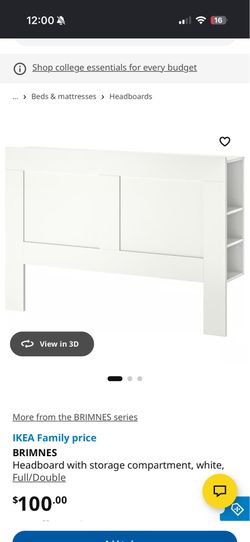 For Sale: IKEA BRIMNES Full/Queen Headboard with Storage (White)