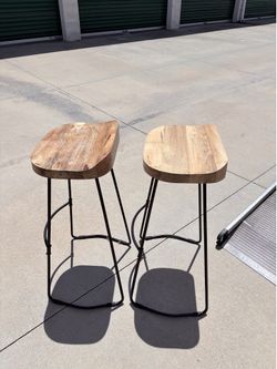 Set of 2 Industrial Wood & Metal Bar Stools
